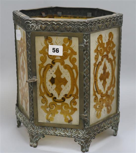 A Victorian brass and coloured glass hall lantern